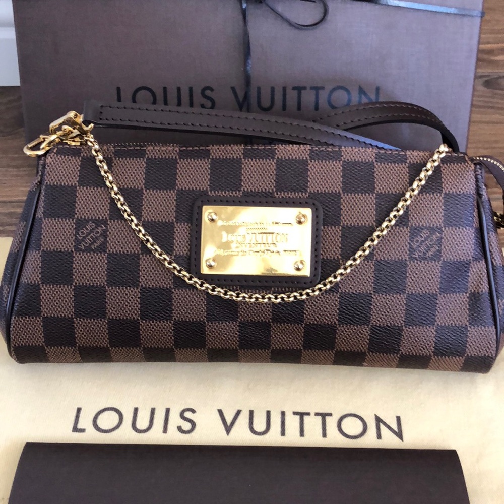💯% Authentic Louis Vuitton Eva Pochette Damier Ebene Clutch Crossbody